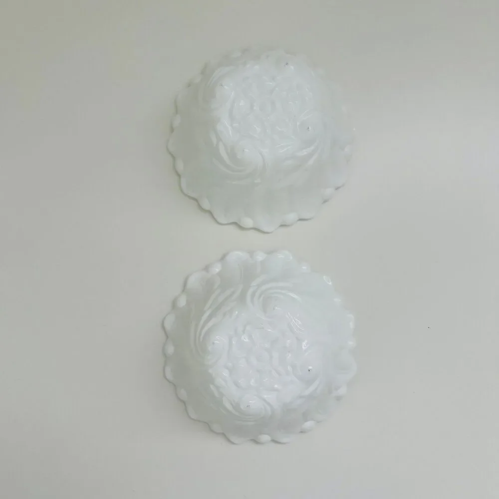 INDIANA GLASS CO. Milk Glass Wild Rose Footed Dessert Custard Bowls, Set of 2